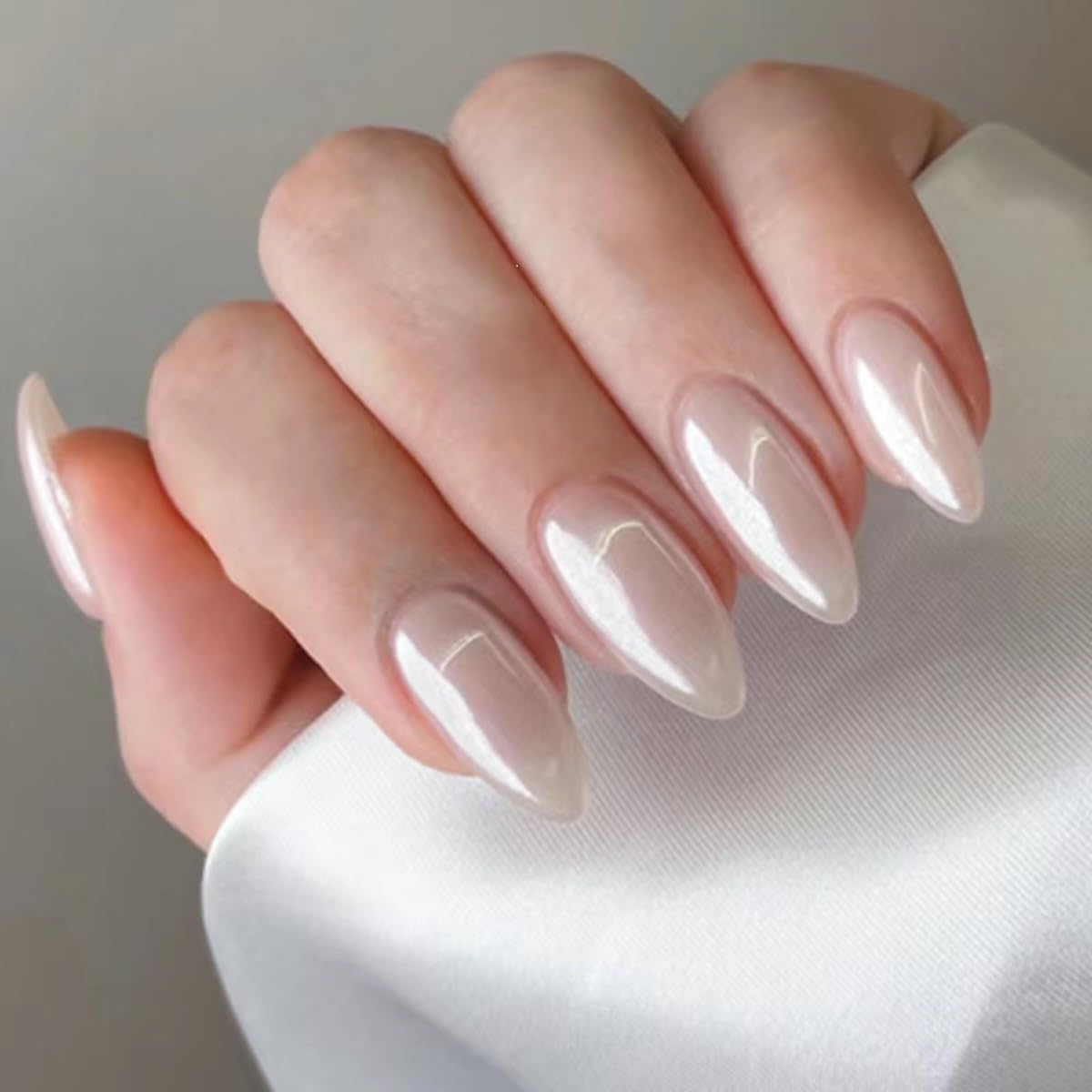 Almond Press on Nails Medium - Fall Fake Nails with Gold Line Design - White Full Cover Stick on False Nails - for Women 24 Pcs