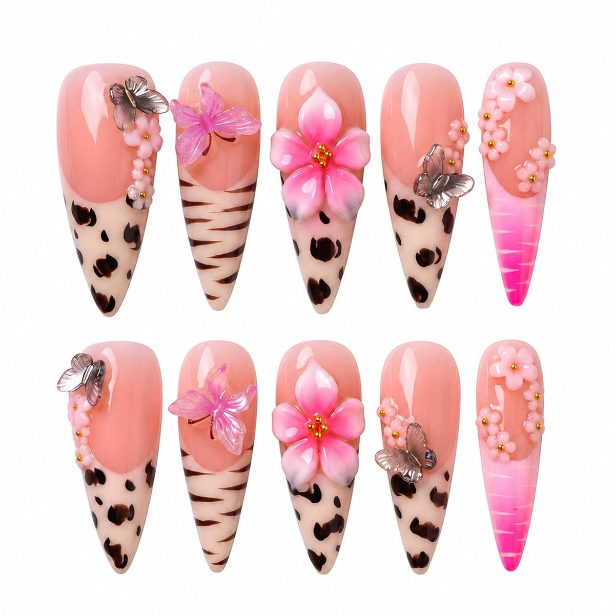 Luxury Handmade Acrylic Press on Nails Long Stiletto French Tips Fake Nails
