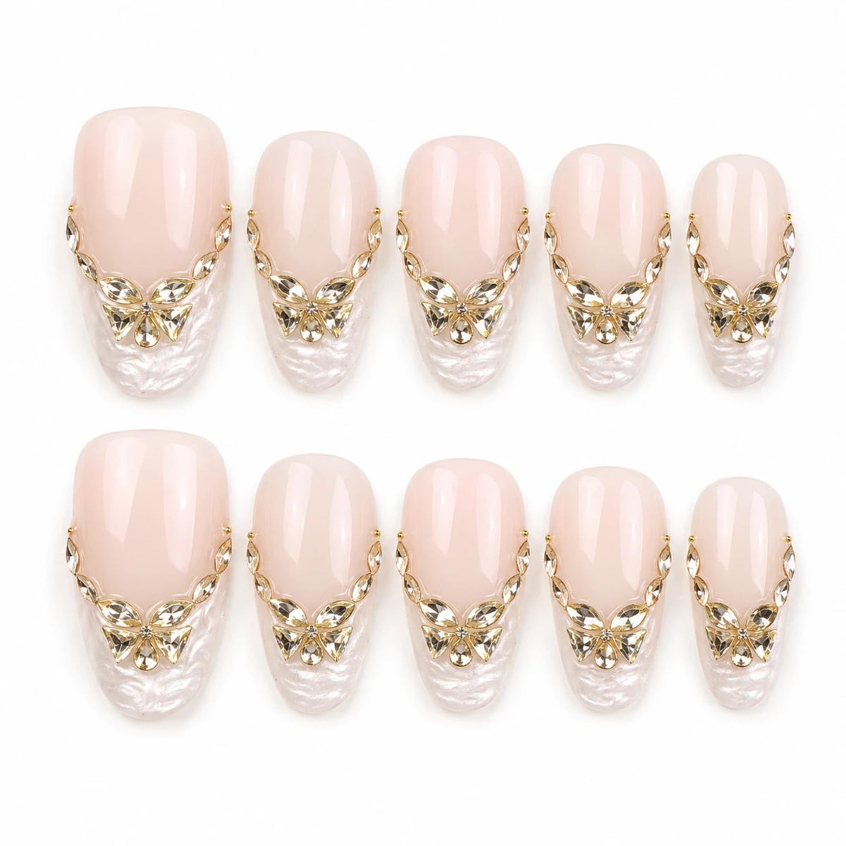Baroque Gold Charm Press on Nails, Pink Blue Luxury Long Stiletto