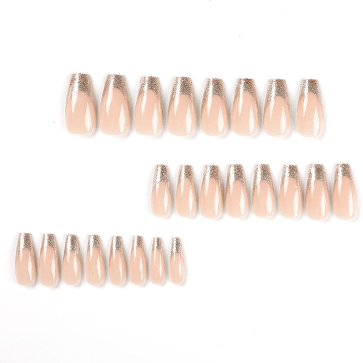 Long Press on Nails Square French Fake Nails Full Cover Nude Acrylic False Nails for Women and Girls 24PCS (Gold Shiny)