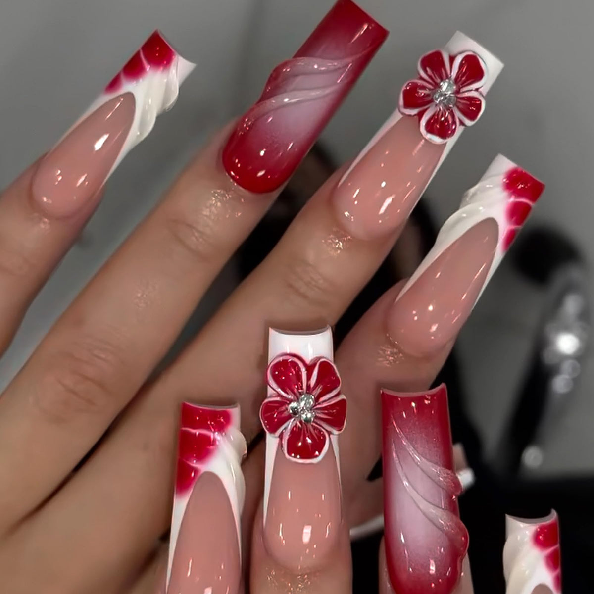 HOSAILY Long Almond Gold Glitter Press On Nails - Luxury French Shimmer Diamond Design, Holiday Party & Wedding False Nail, 24PCS Full Cover Gel Nail for Women- Autumn to New Year’s Elegance