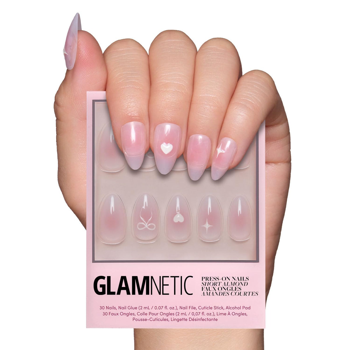 Glamnetic Press On Nails - Short Almond, Glazed Fake Nails 30 Pc Full Kit