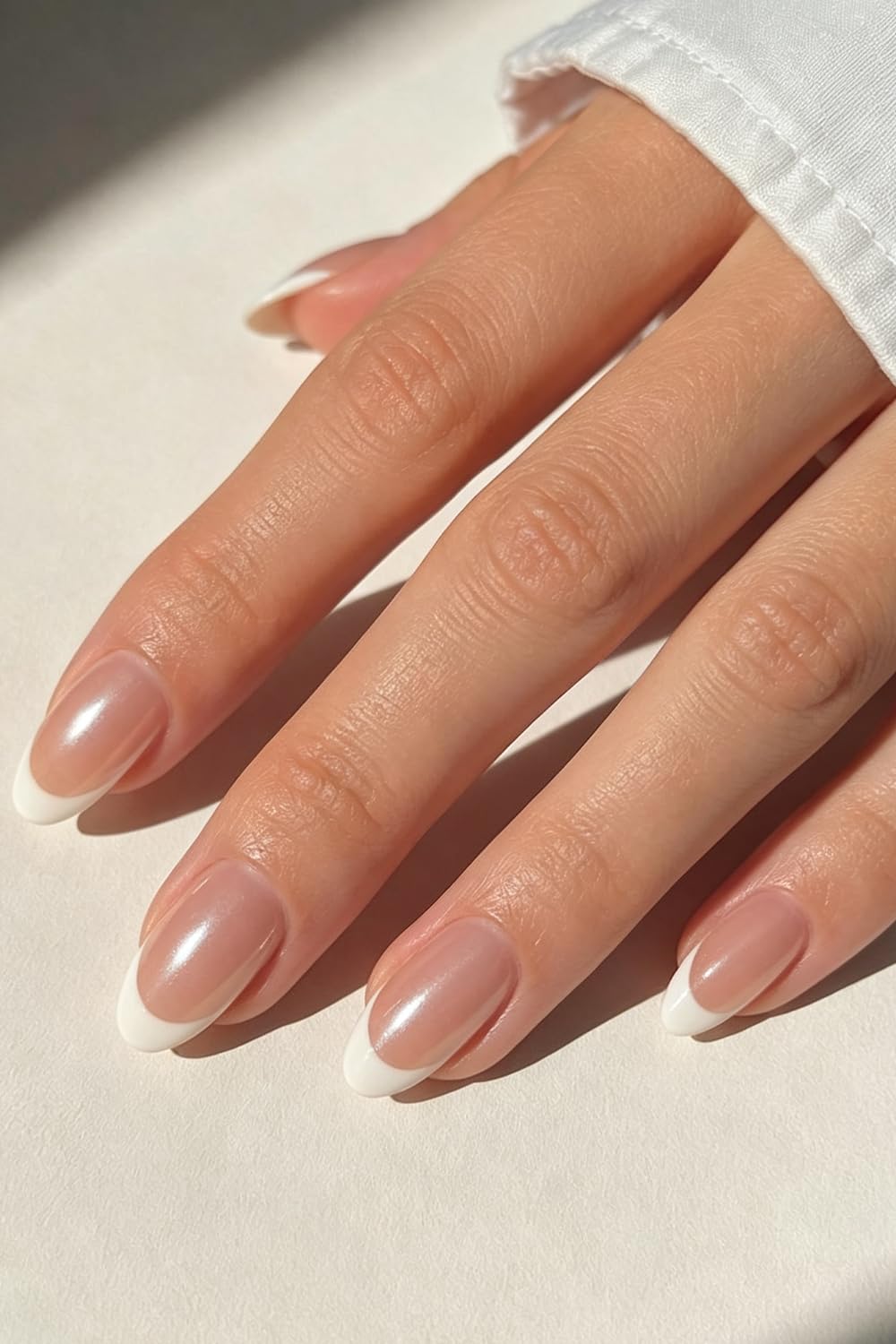 AzureBeauty Short Almond French Tip Press On Nails, Glazed Donut, 32 Pcs
