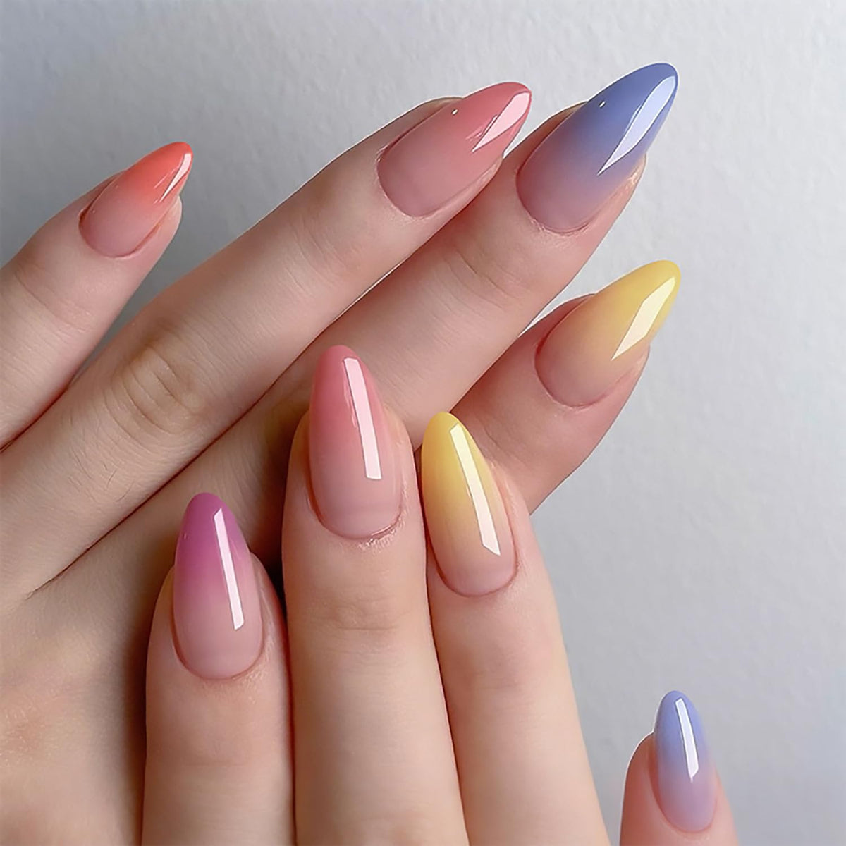 Tyuimhx White French Tip Press on Nails Medium Almond Fake Nail Rhinestones False Nails Glossy Full Cover Stick on Nail Acrylic Artificial Glue on Nail for Women 24 Pcs