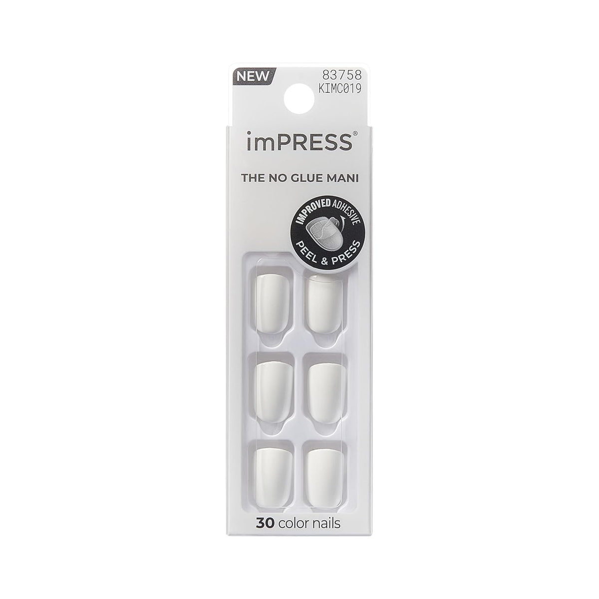 Kiss Impress No Glue Mani Press On Nails, Color, 'Frosting', White, Short Size, Squoval Shape, Includes 30 Nails, Prep Pad, 1 Manicure Stick, 1 Mini File