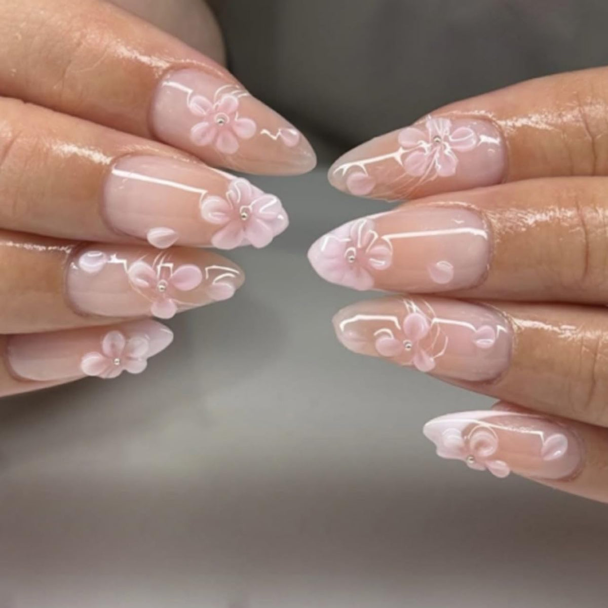 White French Tips Press on Nails, Irregular Gold 3D Lines with Flower & Pearl Design, Reusable Salon Quality Acrylic False Nails for Women, Glue On Nails with Adhesive Tabs for Daily Wear