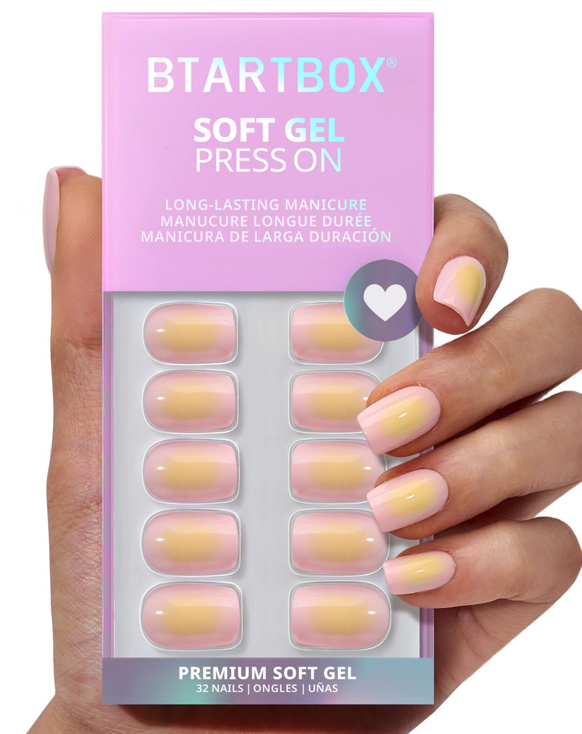 BTArtbox Press On Nails, Extra Short Almond Baby Pink Nails, 32Pcs Full Kit