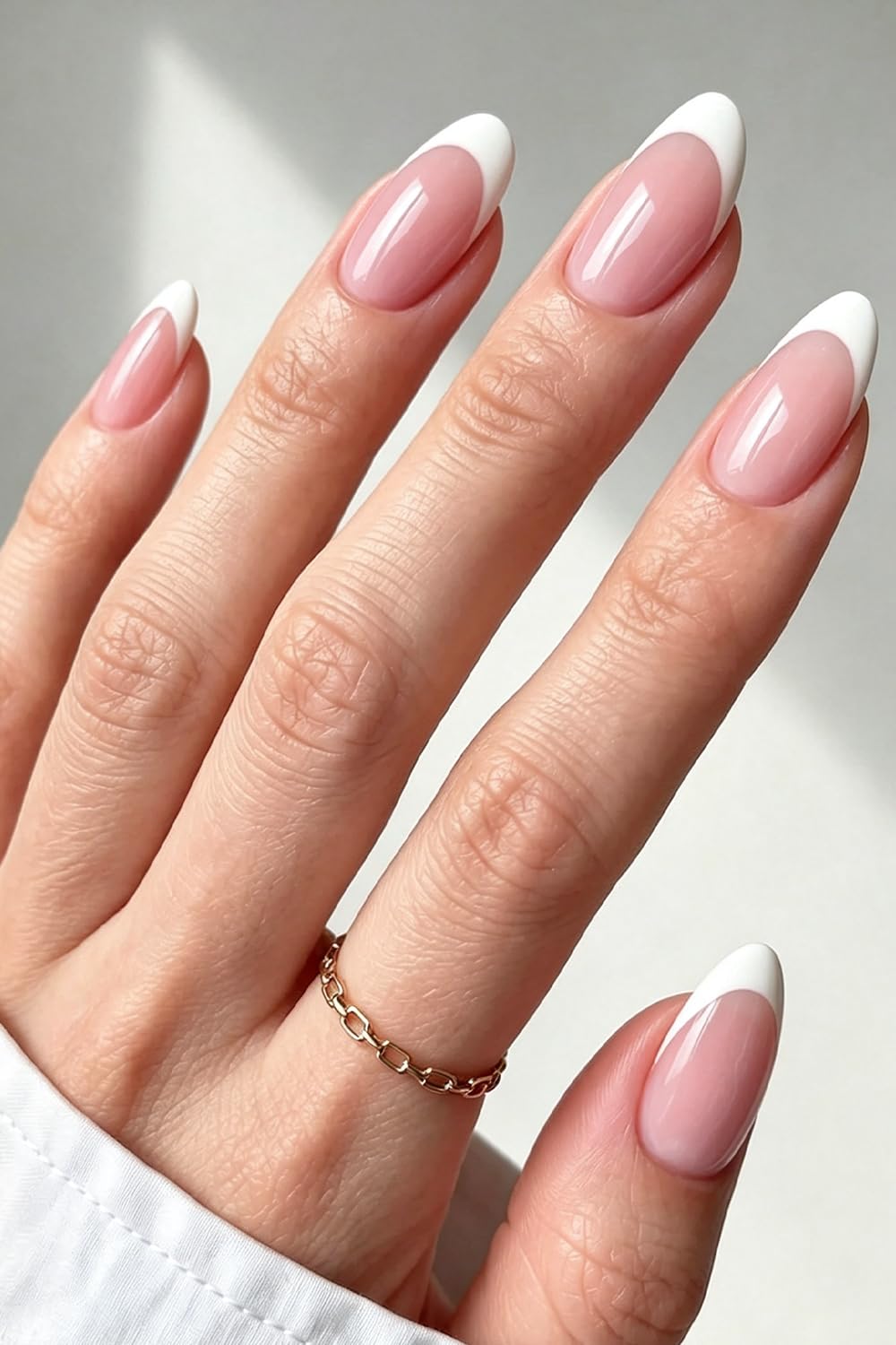 AzureBeauty Short Almond French Tip Press On Nails, Glazed Donut, 32 Pcs