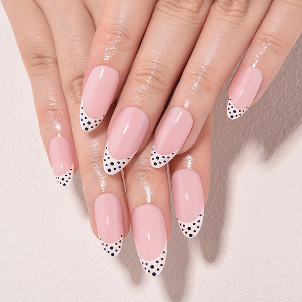 White French Tips Press on Nails, Irregular Gold 3D Lines with Flower & Pearl Design, Reusable Salon Quality Acrylic False Nails for Women, Glue On Nails with Adhesive Tabs for Daily Wear