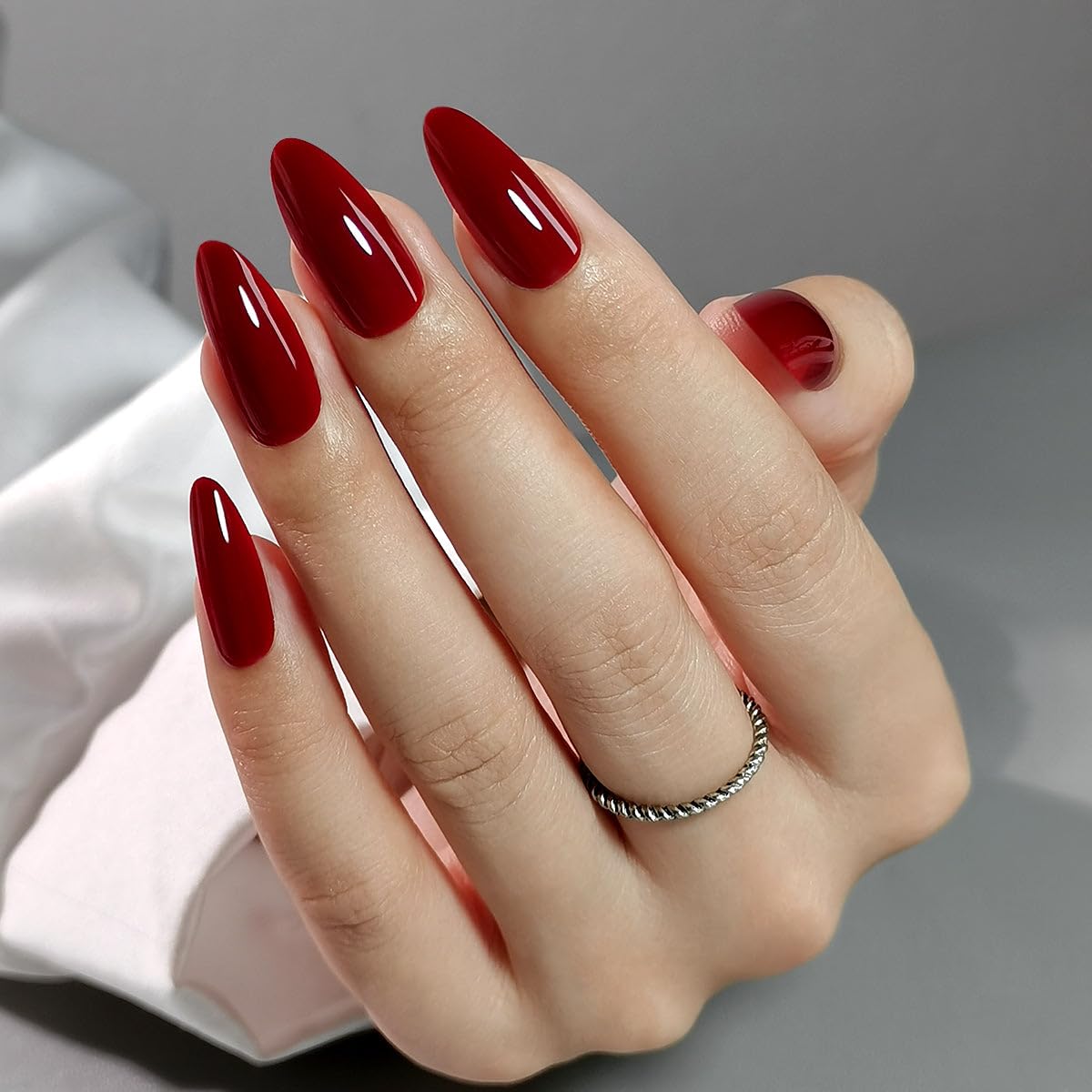 CurvLife Long French Tip Press On Nails, Pearl Rhinestones, Soft Gel