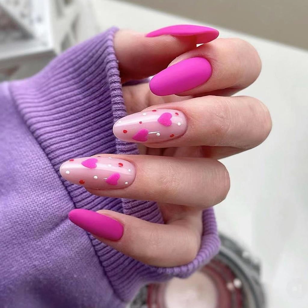 Almond Press on Nails Medium - Fall Fake Nails with Gold Line Design - White Full Cover Stick on False Nails - for Women 24 Pcs