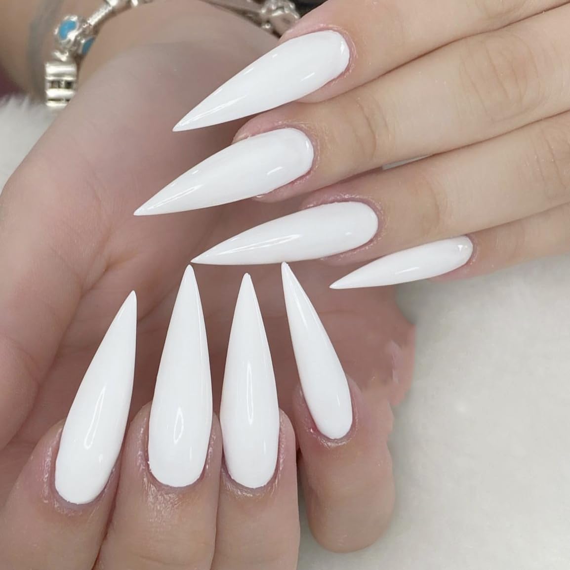 BABALAL Press On Nails, Extra Long Stiletto Fake Nails, Nude Pink, Crystal Rhinestone & Diamond Accents, Glossy Luxury Wedding Party Glue On Nails for Women and Girls 24Pcs