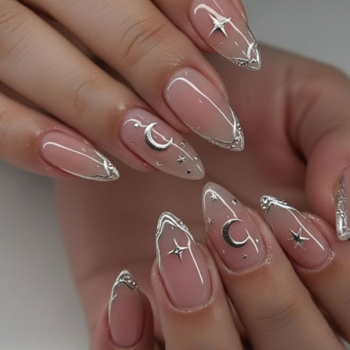 French Tip Press on Nails Medium Almond Fake Nails White Pearl False Nail Tips Summer Wedding Acrylic Nails Glossy Beach Glue on Nails Reusable Cute Stick on Nails for Women Manicure