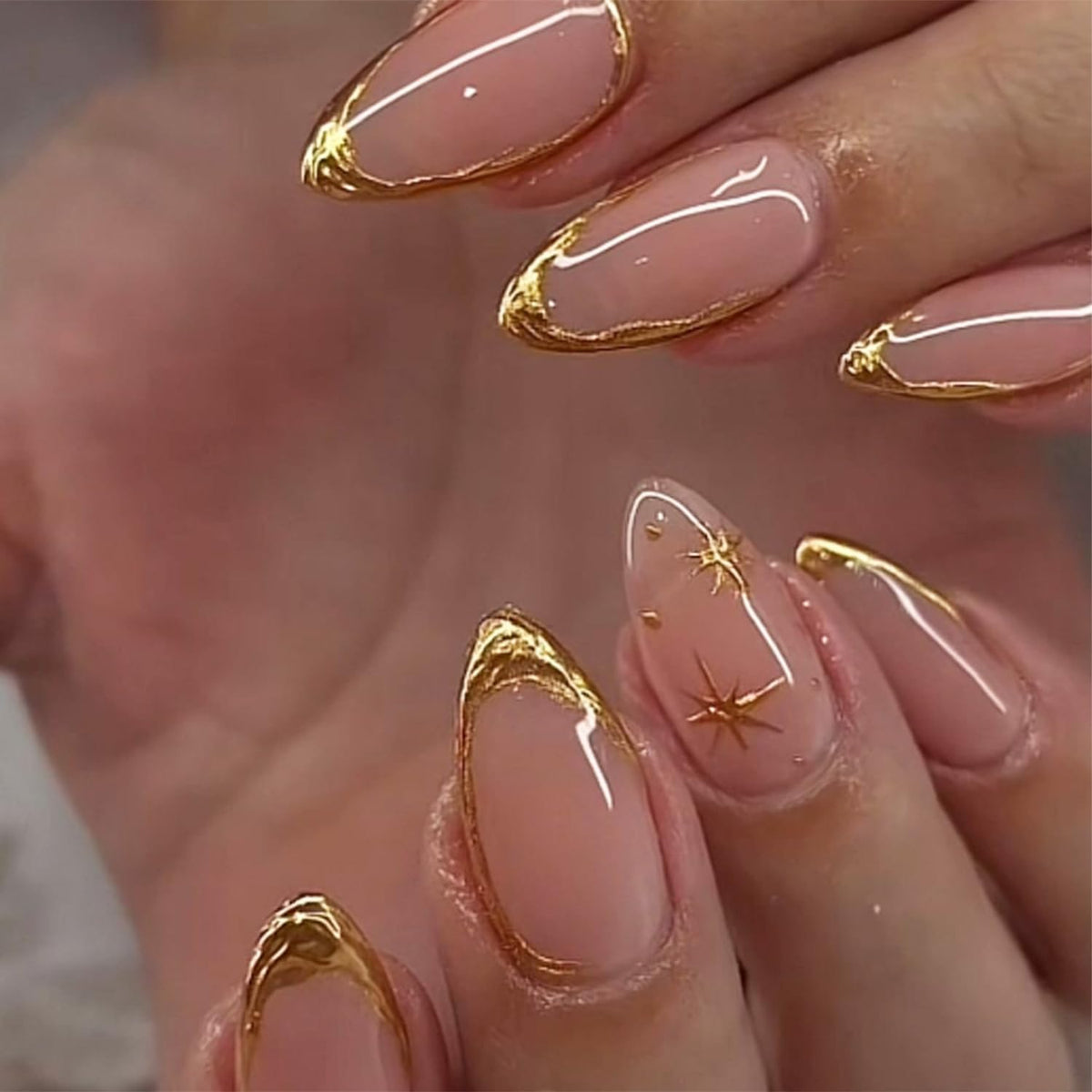 24pcs White French Tip Press on Nails Medium Almond Fake Nails with 3D Bow Acrylic Nails Design Gold Line Stick on Nails French False Nails Kit Full Cover Glue on Nails for Women Nail Decoration