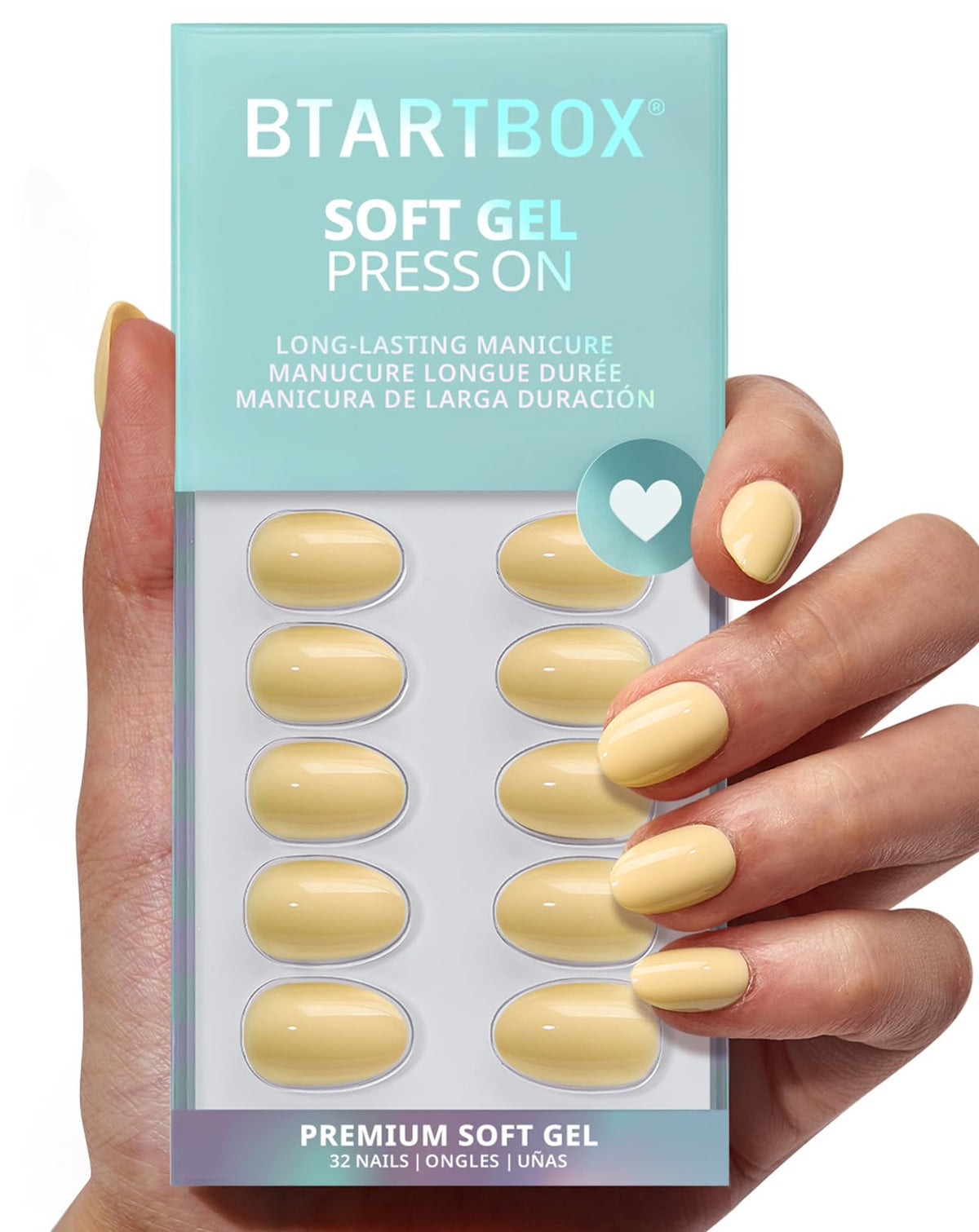 BTArtbox Press On Nails, Extra Short Almond Baby Pink Nails, 32Pcs Full Kit