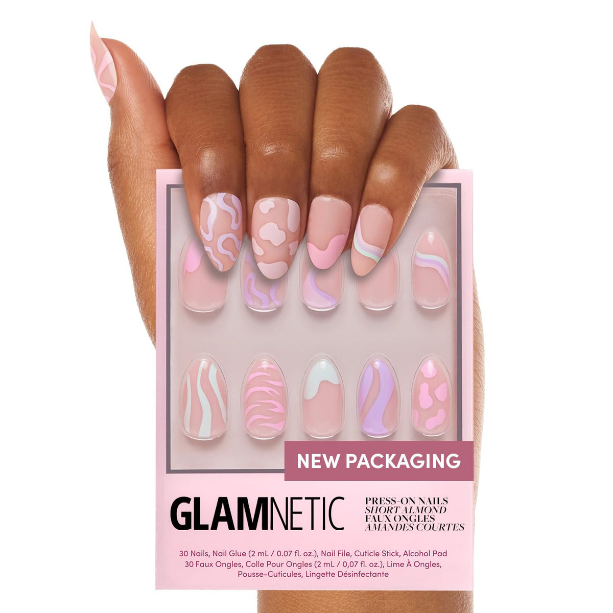 Glamnetic Press On Nails - Medium Square, Glossy Fake Nails 30 Pc Full Kit