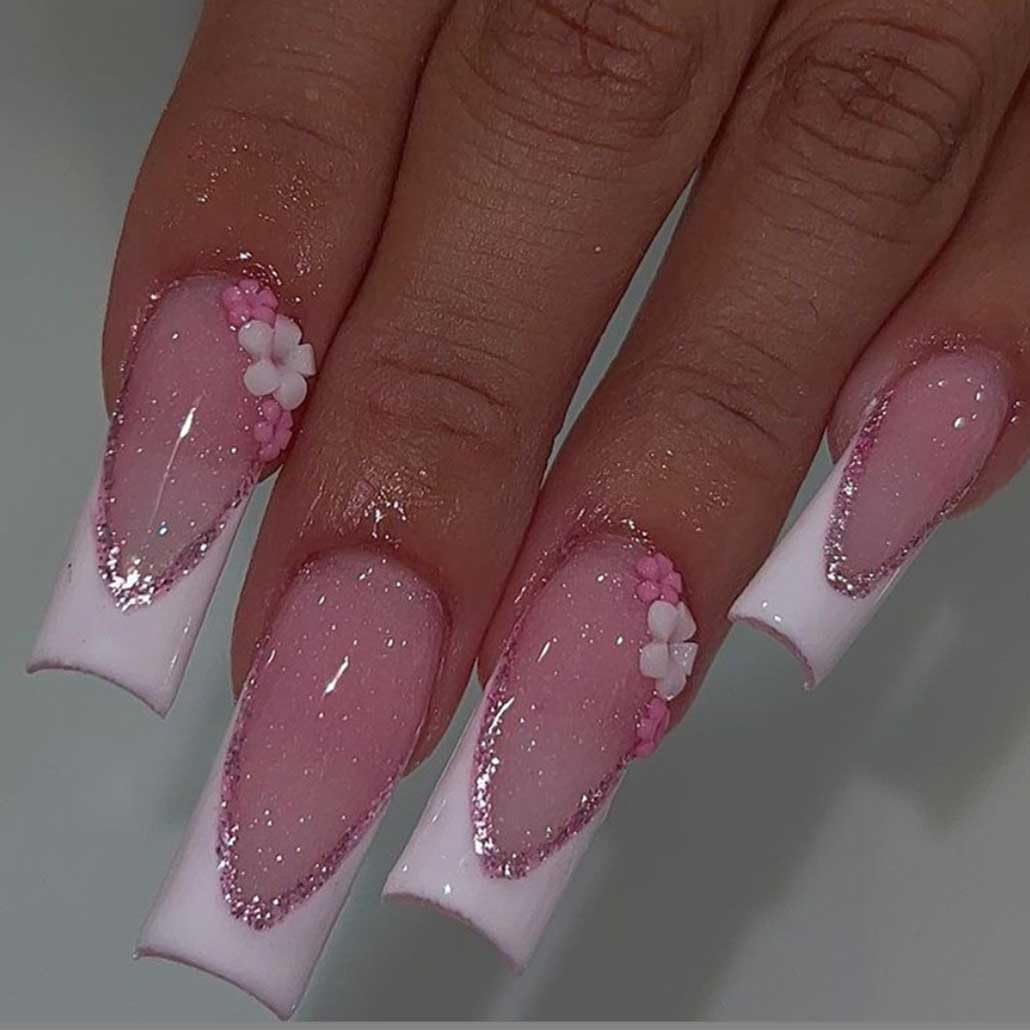Foccna Press on Nails Almond Fake Nails with Gold Line Design Glue on Nails Acrylic Nails Glossy Full Cover Stick on Nails for Women 24Pcs