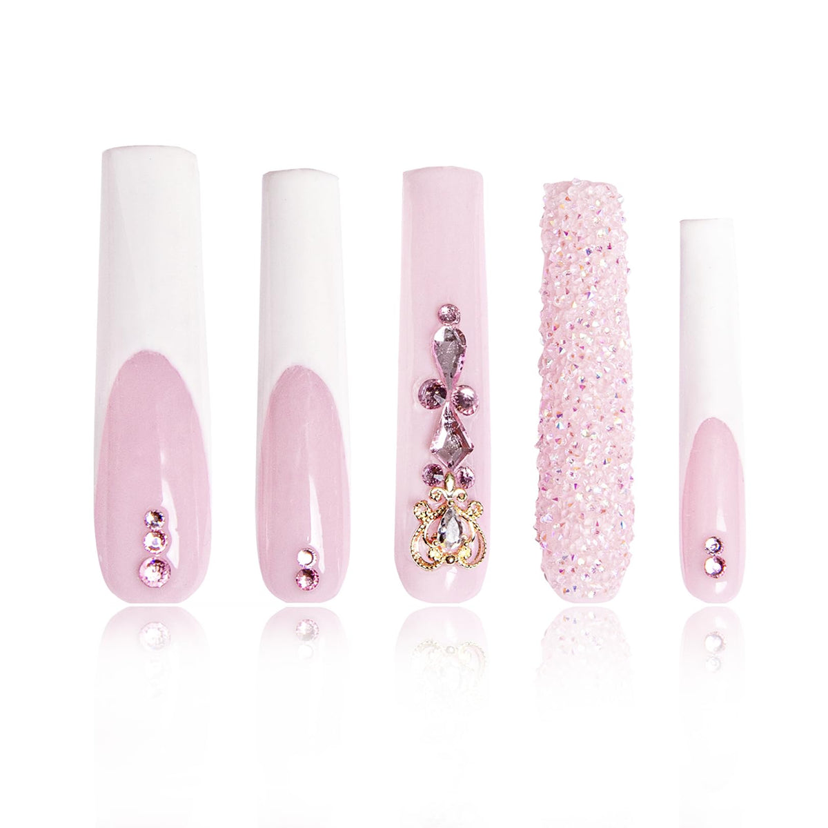 LOVFUL Gold Bling Press On Nails, Stunning Drill Glue On Nails, Luxury Fake Nails, Princess Nails | Handmade Nails l Fake Stick on nails | Square Long 2.2 in | H84(L)