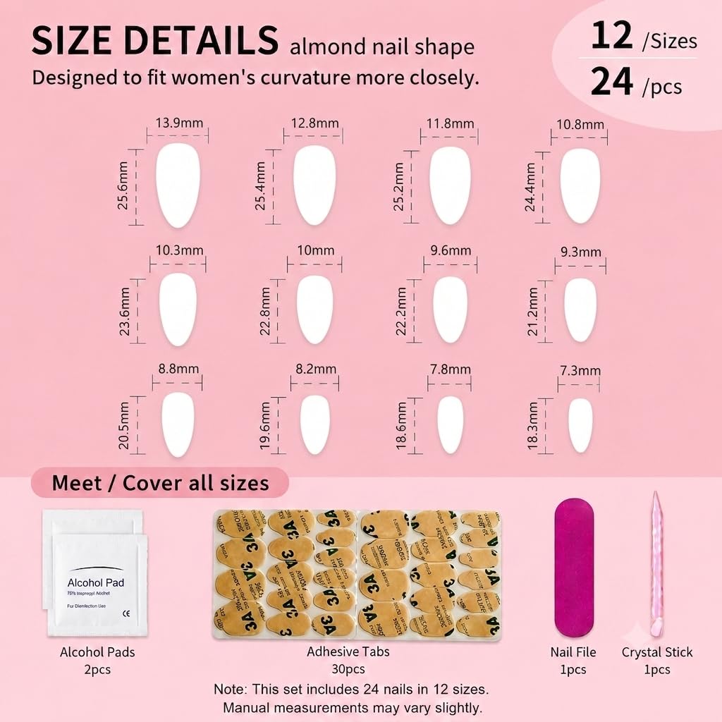 Minimal Luxury Gold Wave Press On Nails Medium Almond, PUNSOKO Nude Pink Fake Nails with 3D Gold Chrome French Tips, Long Lasting Reusable 24 PCS Acrylic Nails Kit for Women Daily Wear