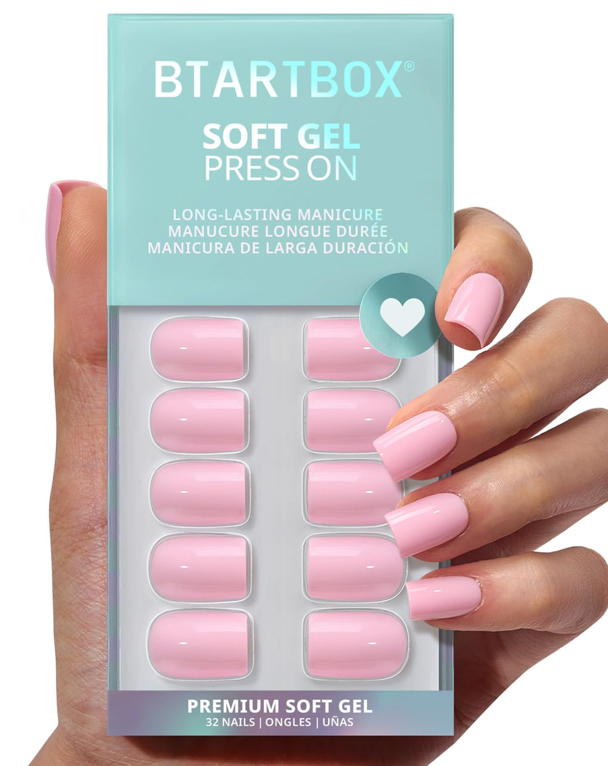 BTArtbox Press On Nails, Extra Short Almond Baby Pink Nails, 32Pcs Full Kit