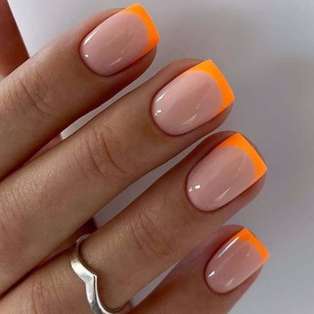 Long Press on Nails Square French Fake Nails Full Cover Nude Acrylic False Nails for Women and Girls 24PCS (Gold Shiny)