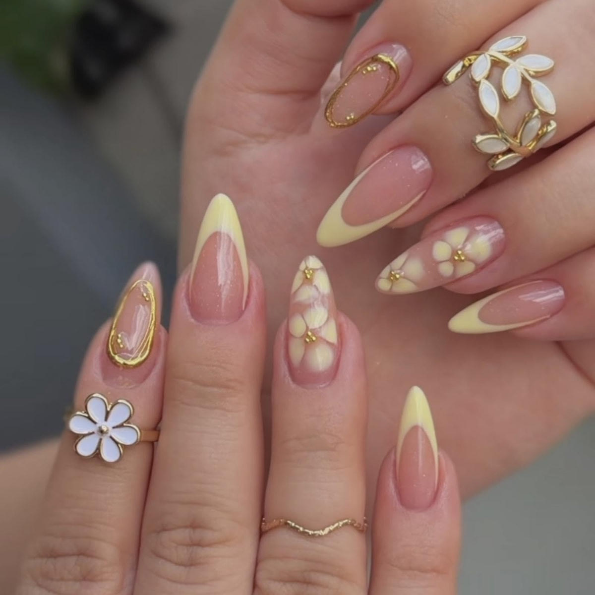 Almond Press on Nails Medium Fake Nails with 5D Metal Lines Charm Design Glossy Pink Nails Press on Curve Glue on Nails Reusable Luxury Silver Beads Acrylic Nail for Women 24Pcs