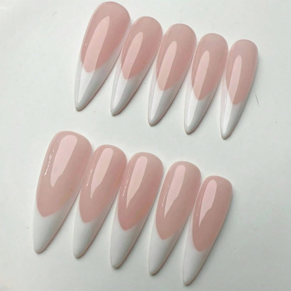 Handmade Almond Press on Nails Medium, Nude White French Tip Fake Nails with 3D White Flower Gold Metal Lines Pearl Decor, Glossy Reusable Full Cover False Nails for Women Wedding Daily(S)