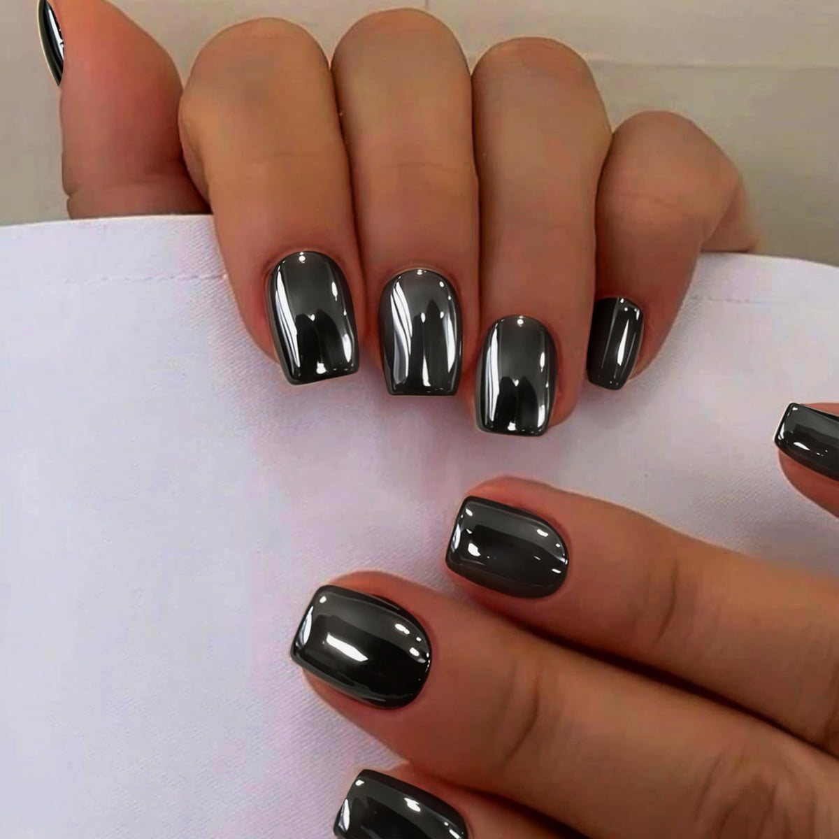 White French Tip Press On Nails Almond - KQueenest Chrome Press On Nails Medium, Glazed Natural Light Nude Fake Nails Press on, Reusable Glue on Nails Stick On Nail for Women Bridal Wedding