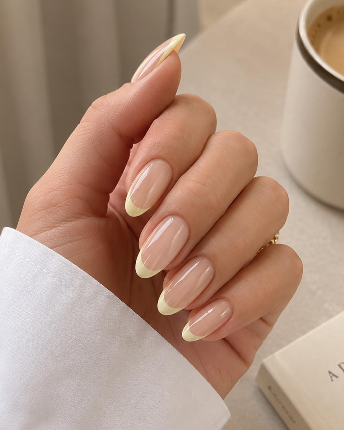 French Tip Press On Nails-Medium Pointed Almond Shape Nails