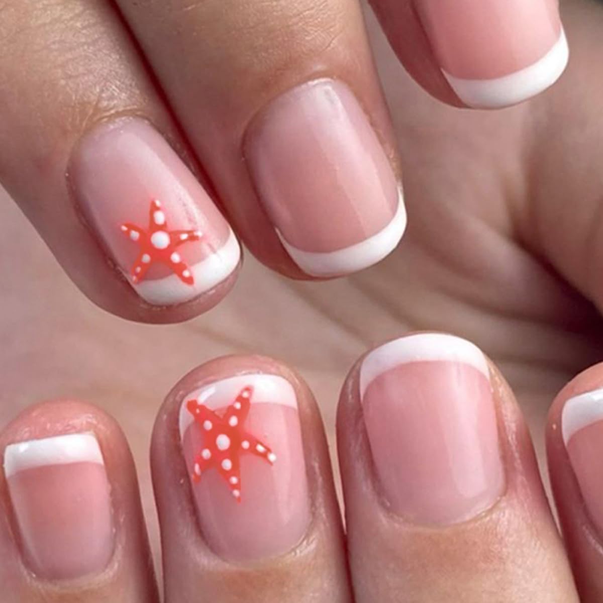 Milky White Press on Nails Medium Square, Pearls Deco Design, 24Pcs