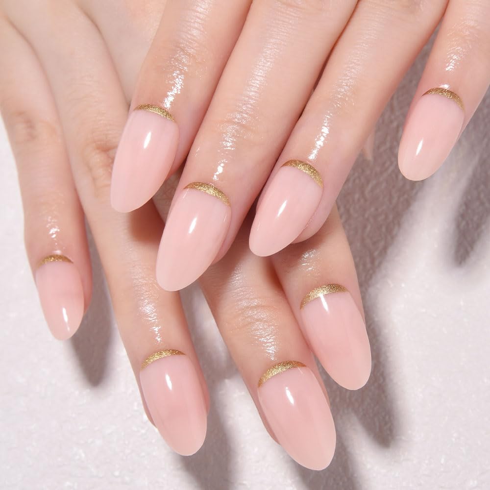 White French Tips Press on Nails, Irregular Gold 3D Lines with Flower & Pearl Design, Reusable Salon Quality Acrylic False Nails for Women, Glue On Nails with Adhesive Tabs for Daily Wear