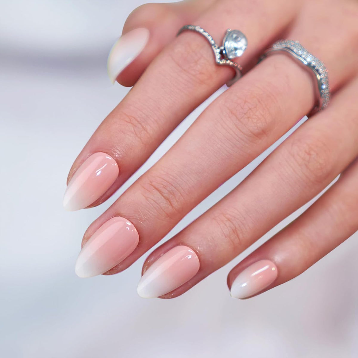 BTArtbox Press On Nails, Short Almond Pink Fake Nails, 32Pcs Full Kit