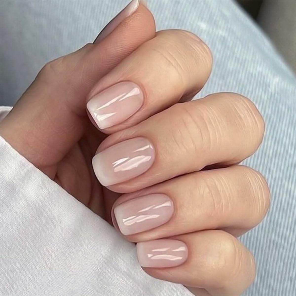 Milky White Press on Nails Medium Square, Pearls Deco Design, 24Pcs