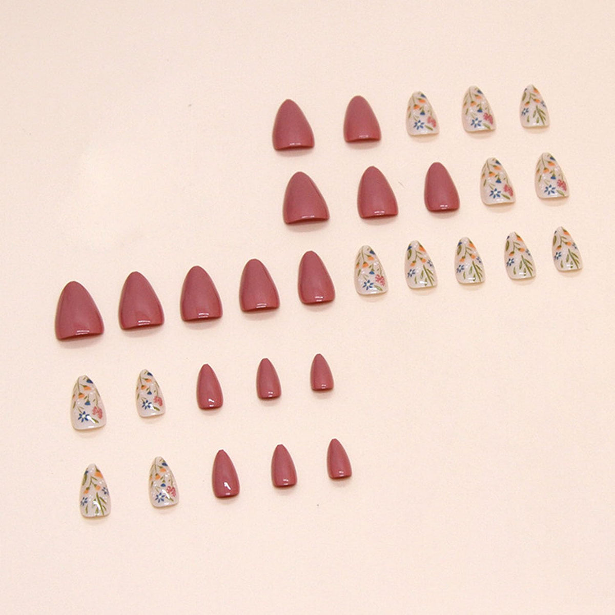 Short Press On Almond Fake Nails - Flower Acrylic Fall Nails Press Ons Full Cover Glue On Cute False Floral Stick On Nails for Women - 30 Pcs