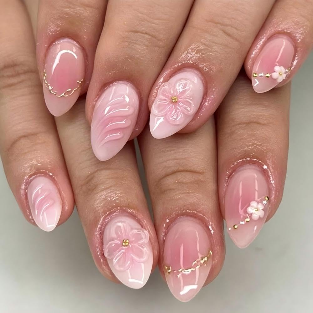 30Pcs Bridal White Press On Nails Almond Medium, French Tip Nails Press Ons, Nude Pink Fake Nails With 3D Shell Pearl Designs, Elegant Wedding Glue On Nails For Women Nail Art, Reusable Acrylic