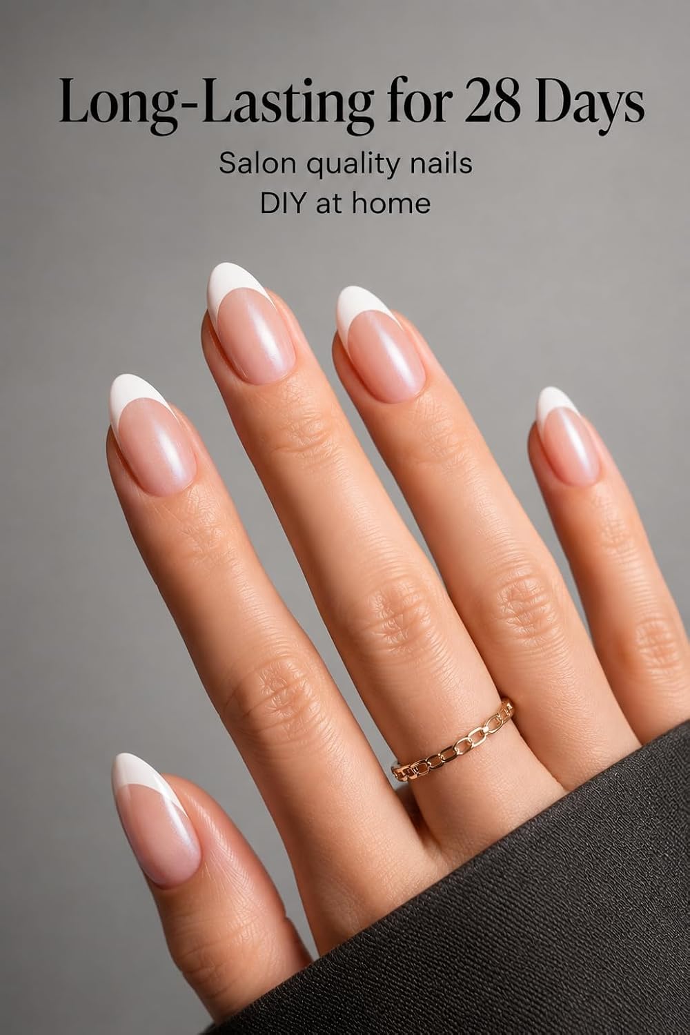 AzureBeauty Short Almond French Tip Press On Nails, Glazed Donut, 32 Pcs