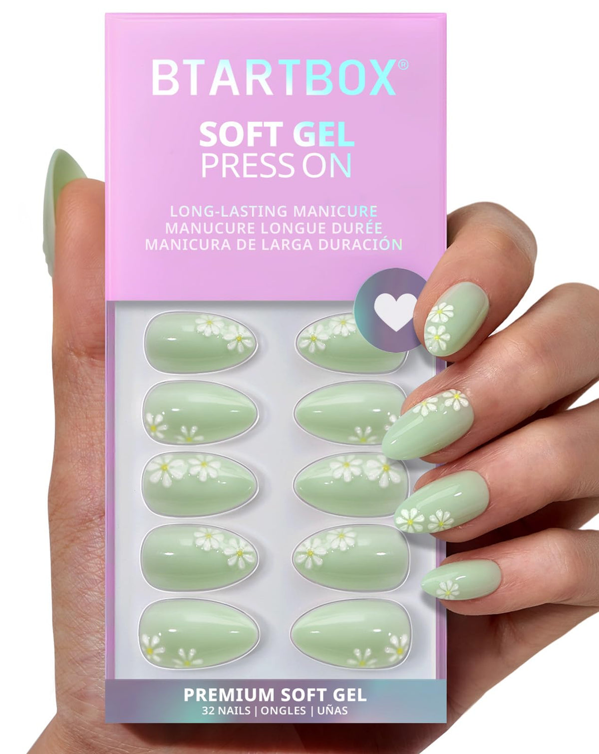 BTArtbox Press On Nails, Extra Short Almond Baby Pink Nails, 32Pcs Full Kit