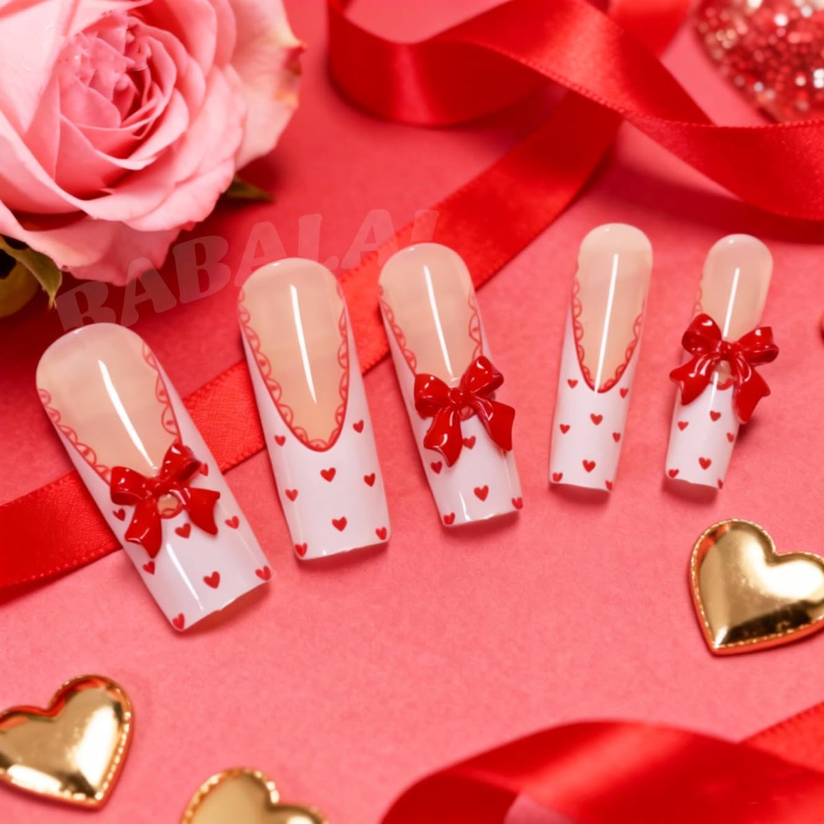 BABALAL Press on False Nails Long Square Fake Nails Black and Gold Chrome Gothic Glue on Cross Charm Luxury 3d Design French Tip Acrylic 24Pcs Y2k Handmade Custom Full Cover Gel Nails