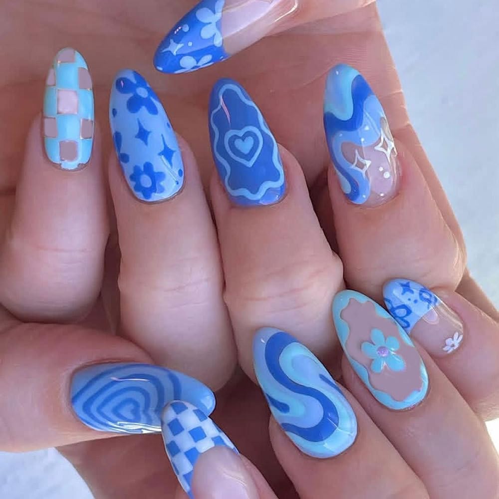 BABALAL Press On Nails - Medium Almond Fake Nails, Pink White Gradient, Rhinestone Gold Bangle, Glossy Coquette Wedding Bridal Glue On Nails 24Pcs