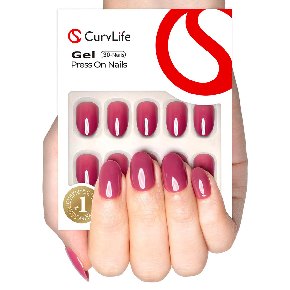 CurvLife Short Oval Chrome Nude Press On Nails, Champagne Pearl, Soft Gel