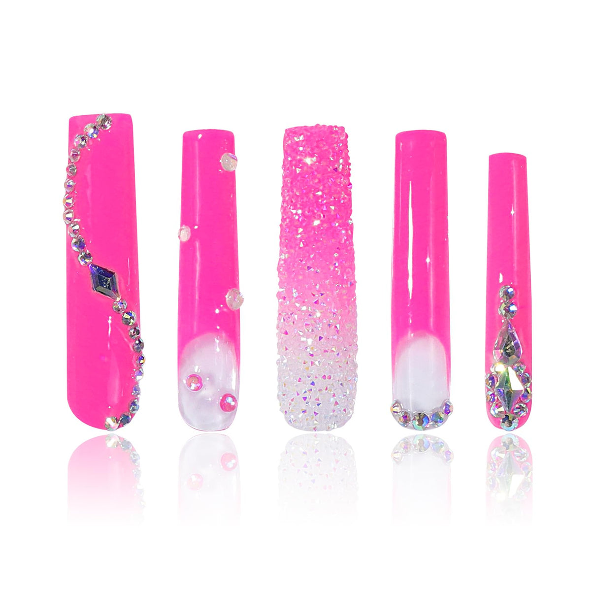 LOVFUL Gold Bling Press On Nails, Stunning Drill Glue On Nails, Luxury Fake Nails, Princess Nails | Handmade Nails l Fake Stick on nails | Square Long 2.2 in | H84(L)