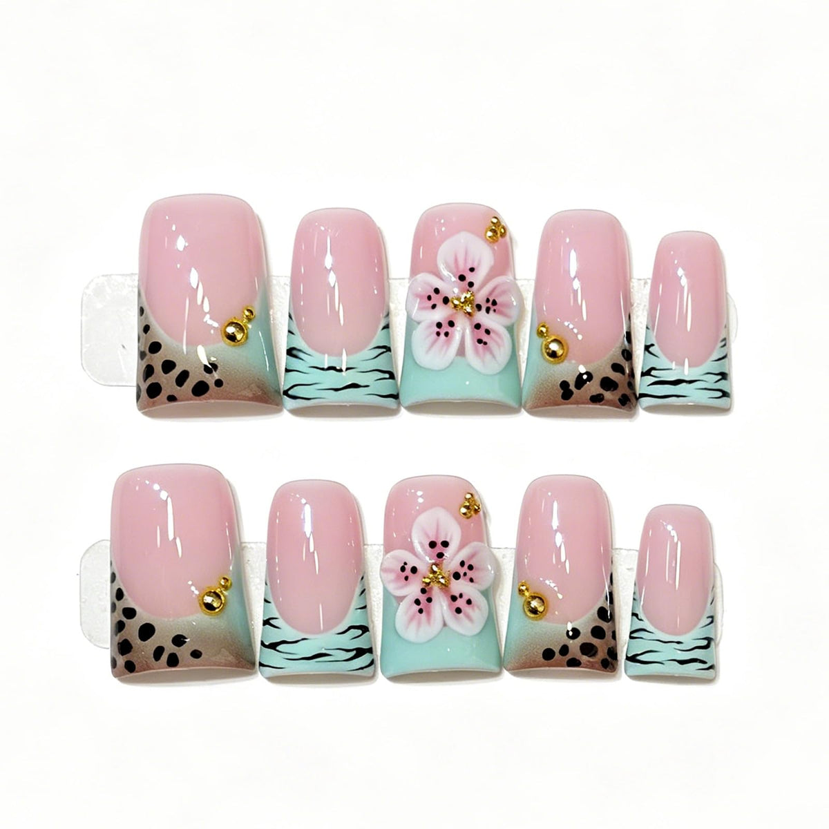 Nude Gradient Long Square Handmade French Tip Press On Nails