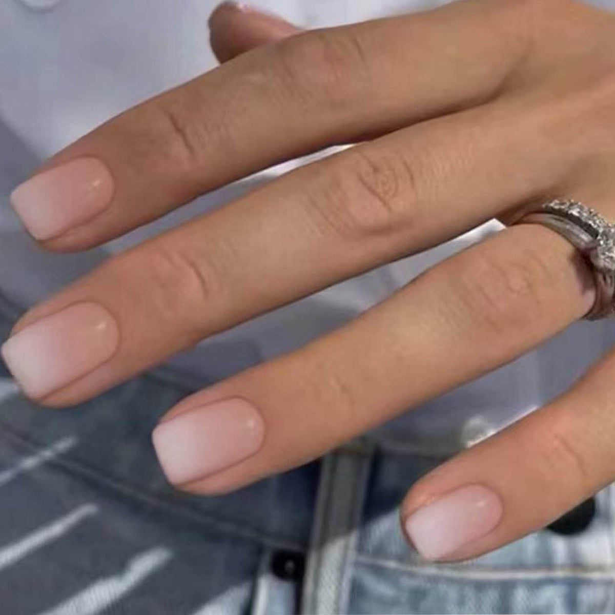Long Press on Nails Square French Fake Nails Full Cover Nude Acrylic False Nails for Women and Girls 24PCS (Gold Shiny)