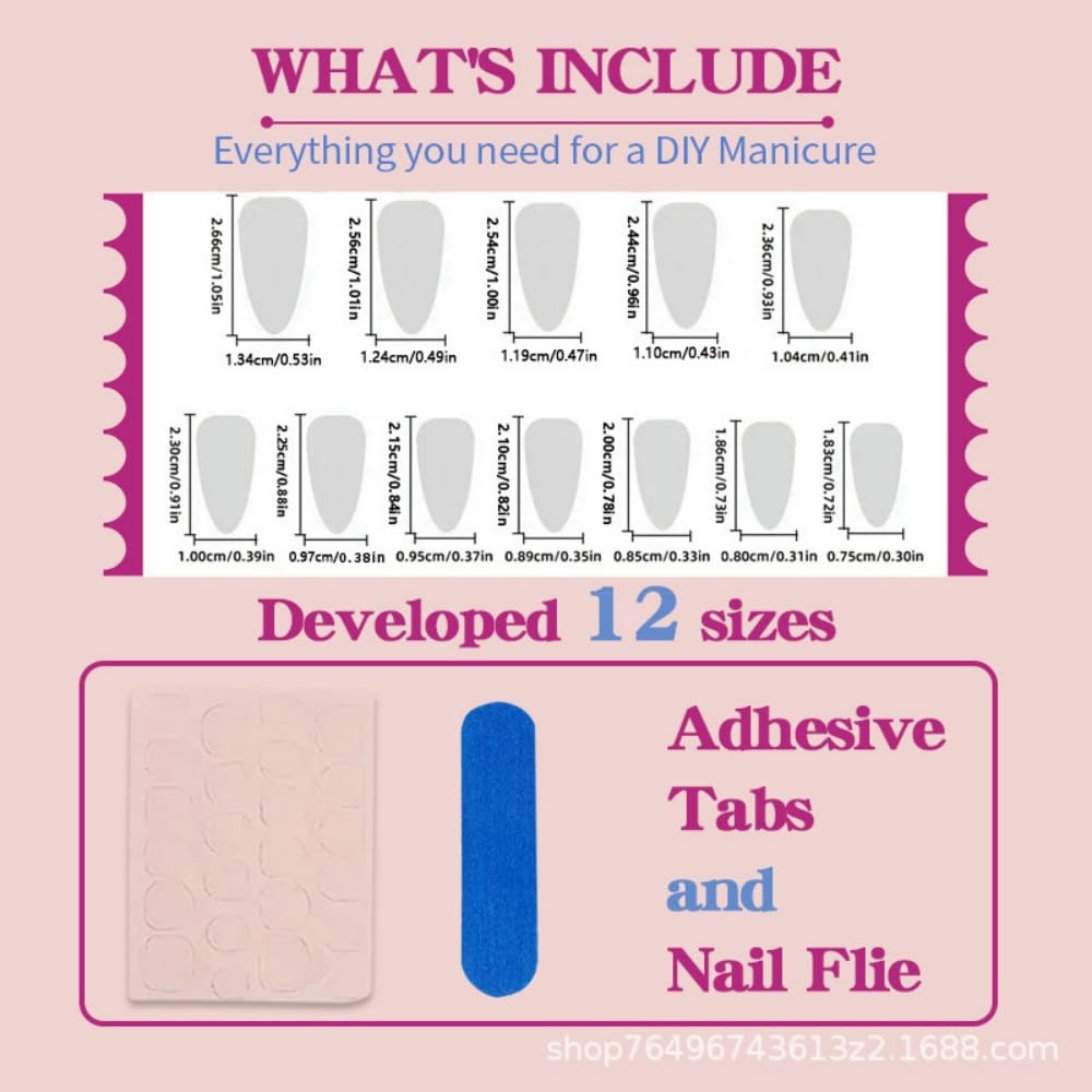 Almond Press on Nails Medium Fake Nails with 5D Metal Lines Charm Design Glossy Pink Nails Press on Curve Glue on Nails Reusable Luxury Silver Beads Acrylic Nail for Women 24Pcs