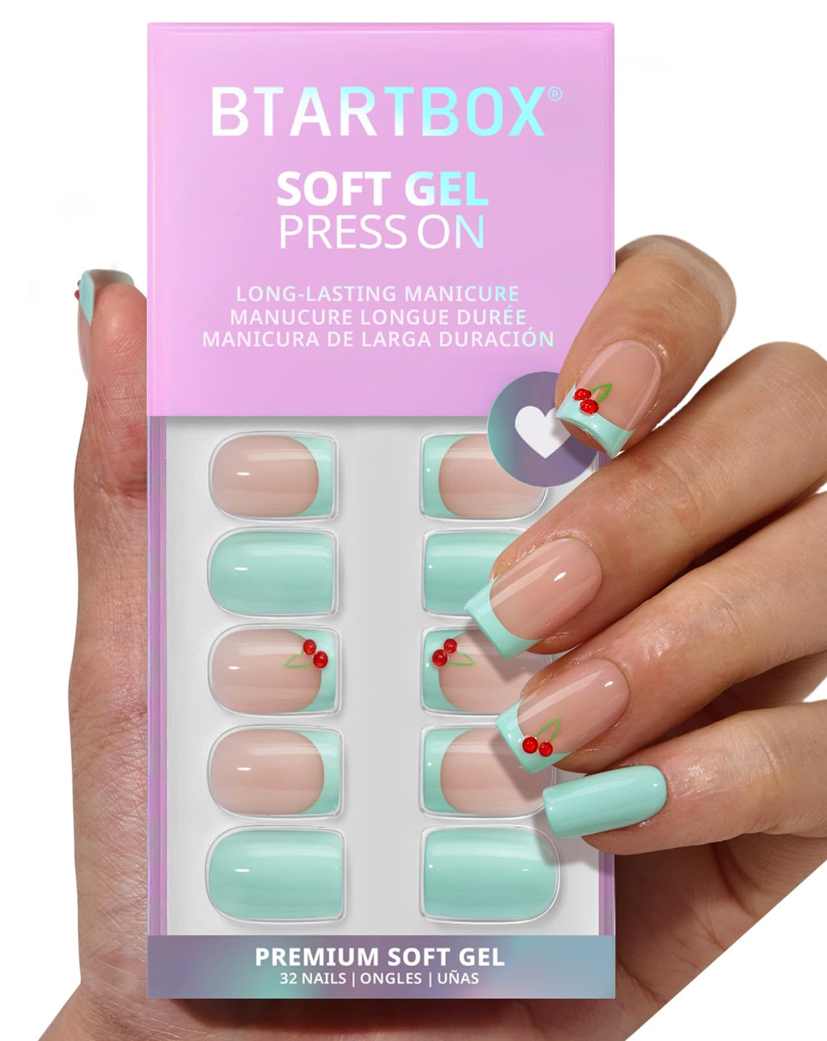 BTArtbox Press On Nails, Extra Short Almond Baby Pink Nails, 32Pcs Full Kit