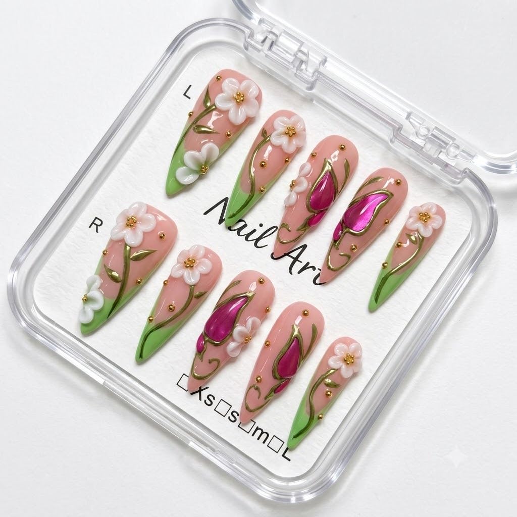 Luxury Long Stiletto Press on Nails Handmade Acrylic False Nails