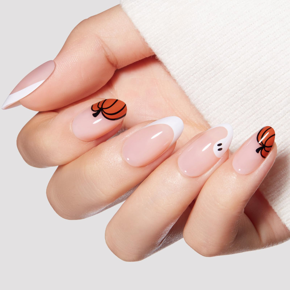 modelones Milky White Press On Nails Short Almond 32Pcs 16 Sizes Reusable