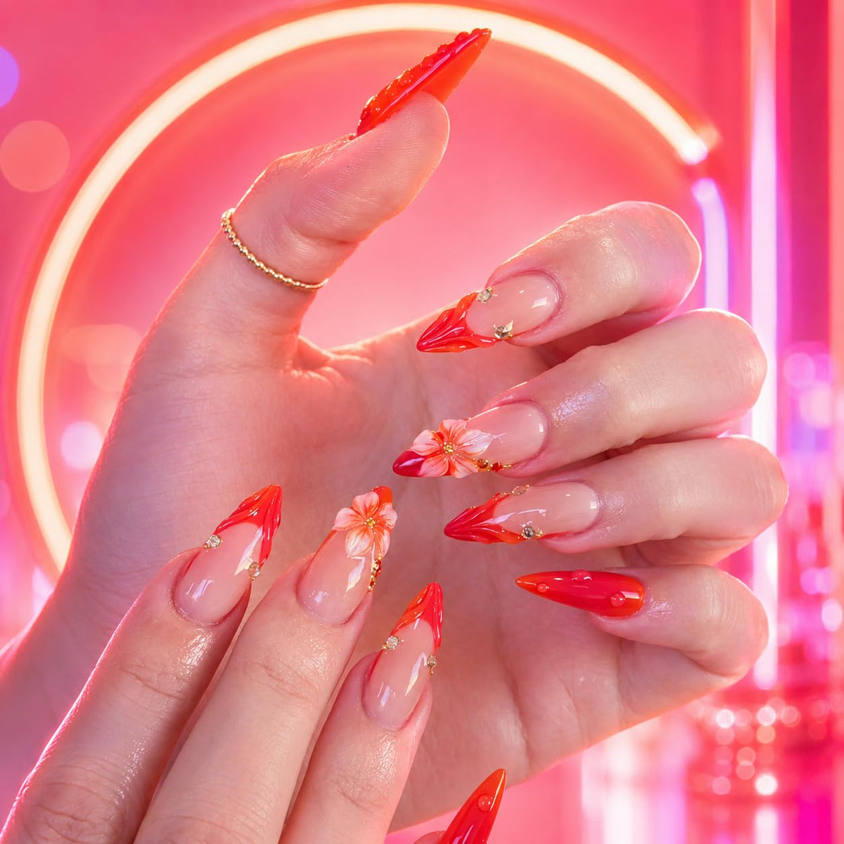 AzureBeauty Short Almond French Tip Press On Nails, Glazed Donut, 32 Pcs