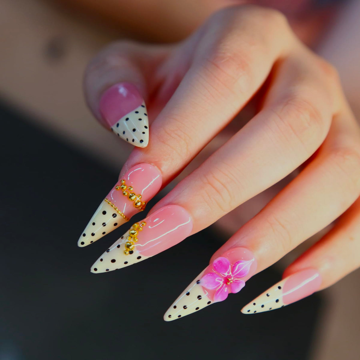 Press on Nails, Handmade Medium Almond Fake Nails, 3D Art False Fingernails with Design Full Cover Fake Nail, Glossy Acrylic Stick on Nails Artificial Nails for Women Manicure 10 Pcs (L)