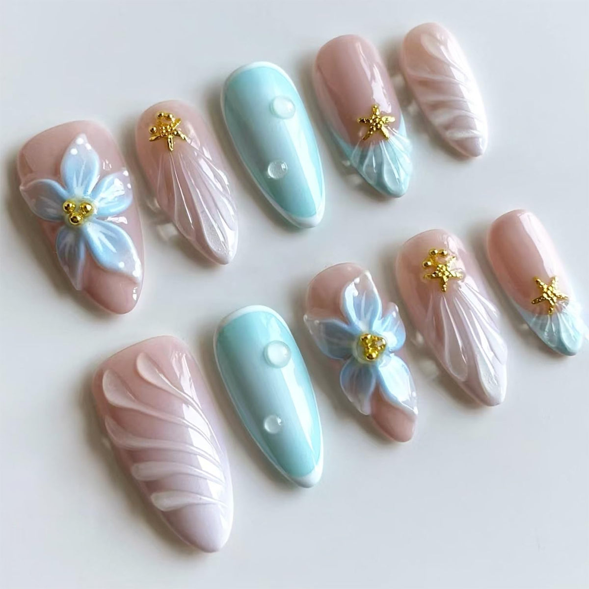 24pcs White French Tip Press on Nails Medium Almond Fake Nails with 3D Bow Acrylic Nails Design Gold Line Stick on Nails French False Nails Kit Full Cover Glue on Nails for Women Nail Decoration